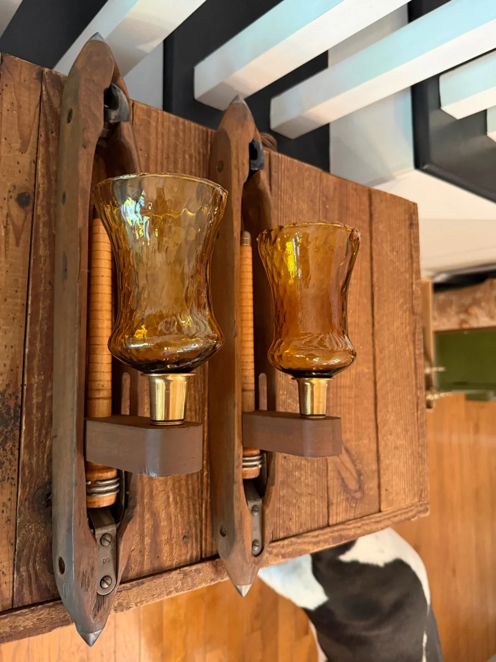 Pinehurst Shuttle Sconce Set with Amber Glass & Brass Accents